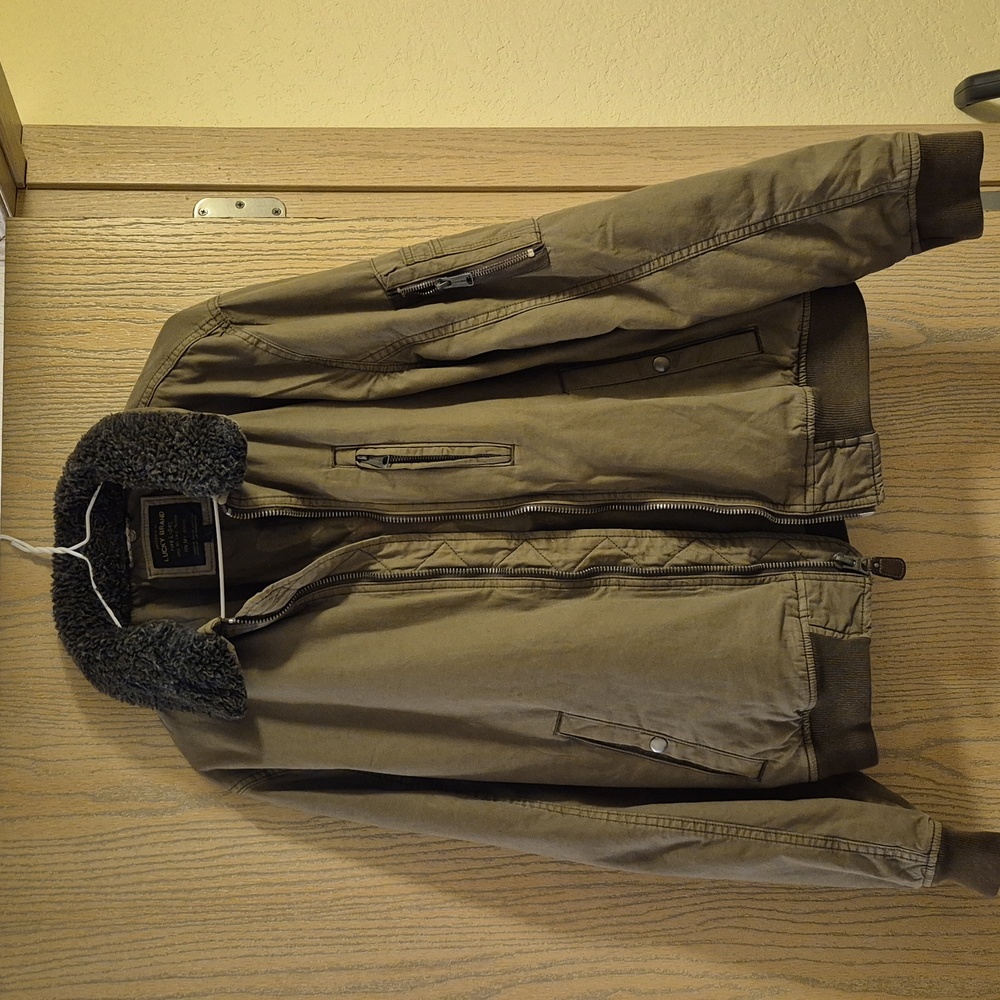 Lucky Brand Tan Bomber Jacket with Shearling Collar